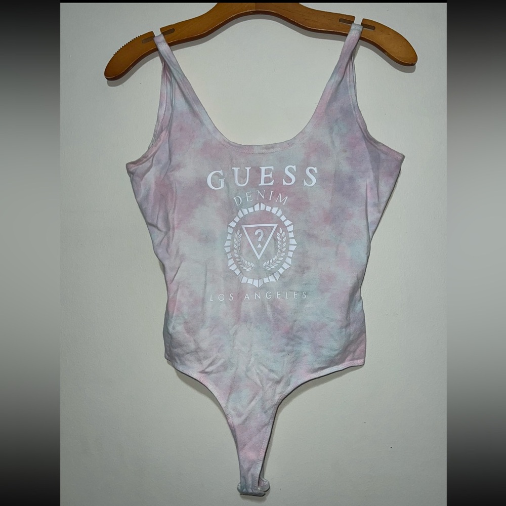 GUESS Pink and White Tie-Dye Bodysuit